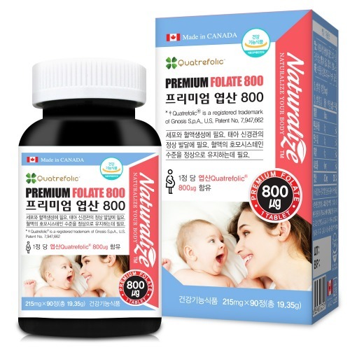 [네추럴라이즈]프리미엄 엽산 800 (215 mg x 90정) / 임신 출산 필수영양 엽산제 Quatrefolic
