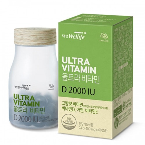 대상웰라이프 울트라비타민 D2000IU 400mg x 60캡슐 / 고함량 비타민D+ 아연+비타민E
